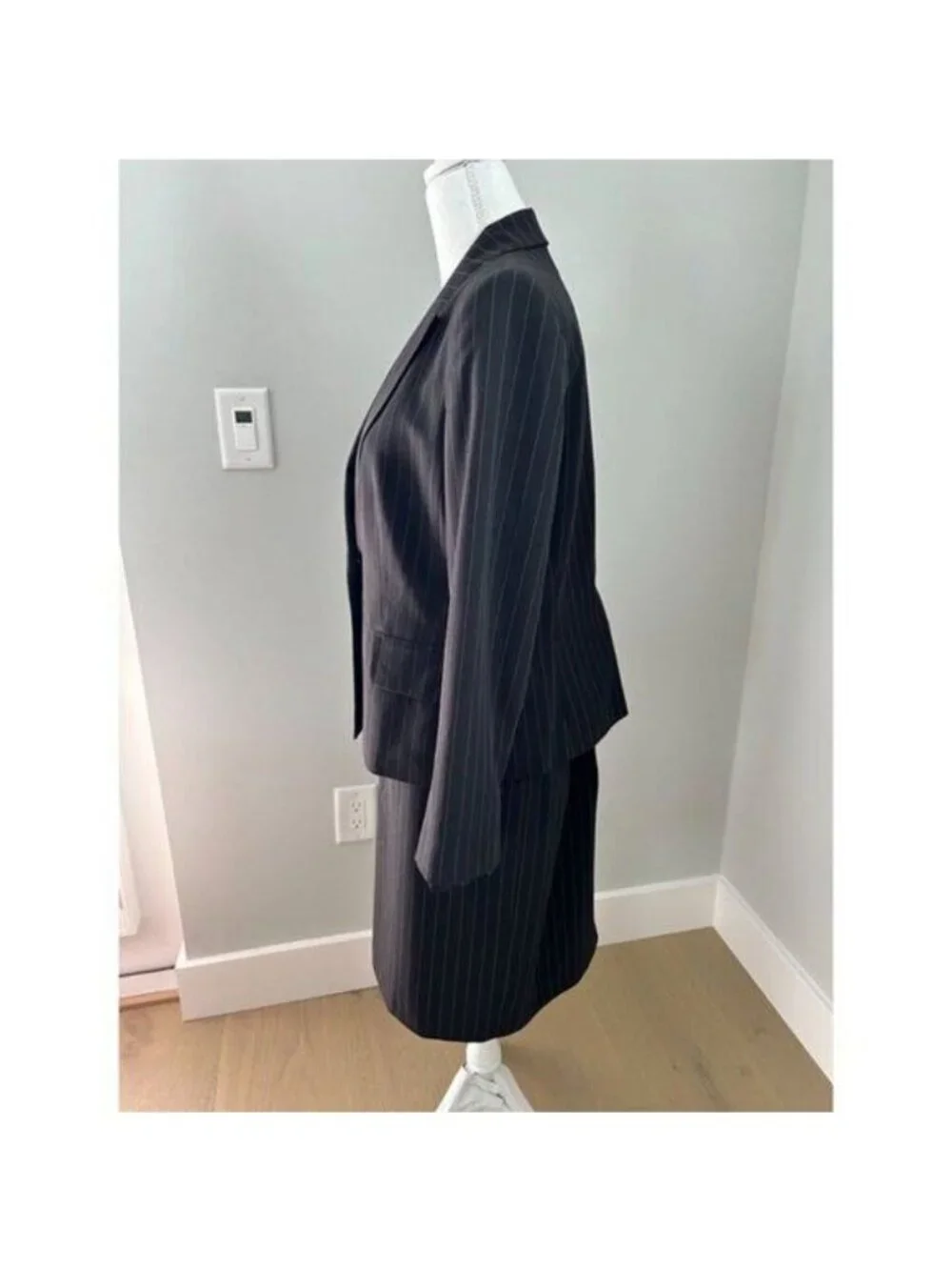 Kasper Petite 2-Piece Skirt Suit - Black & Pink Stripe with Lace Size 12P